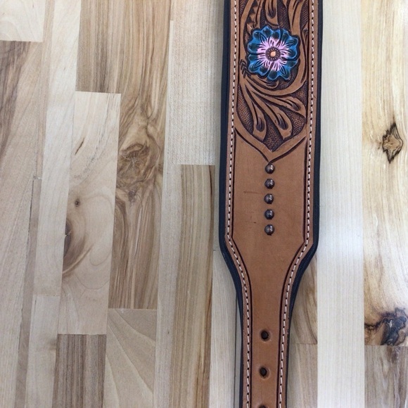 Mad Cow genuine leather western dog collar handmade brown turquoise pink studded - Picture 10 of 16